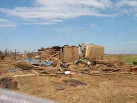 Damage from the second of two tornadoes to impact Ralls, TX. Click on the image for a larger view.