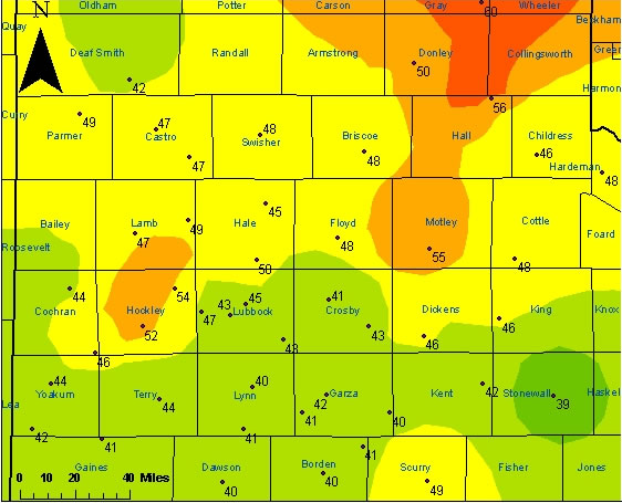 Image of maximum wind gusts (mph) from 11/15/2005