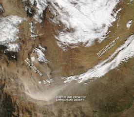 Satellite image of dust storm