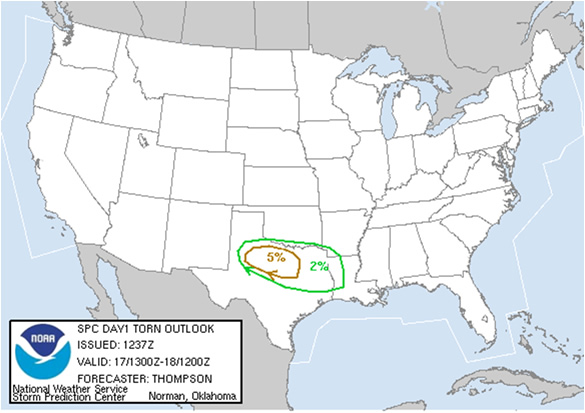 Tornado probabilities issued by the NWS Storm Prediction Center early Tuesday morning.