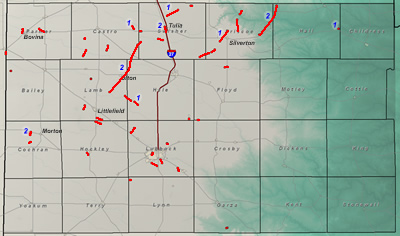 Map of the 2007 tornadoes in the Lubbock forecast area