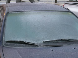 Accumulations of ice on a car windshield in Lubbock on 27 January 2009.