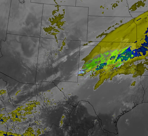 Radar and satellite combination image during the winter weather event on 27 January 2009.