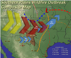 Southern Plains Wildfire Outbreak Composite map.