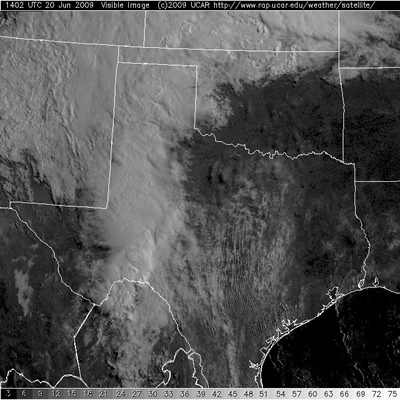 The visible satellite image from around 9 am CDT Saturday morning the 20th.