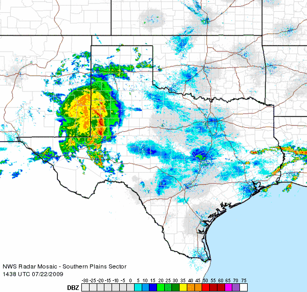 Radar animation from 9:38 am to 10:48 am on Wednesday morning (22 July 2009). 