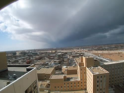 Image taken from Covenant Hospital in Lubbock (looking west) at 12:55 pm, The picture shows the approaching clouds. Image is courtesy of KAMC. Click on the imagesfor a larger view.
