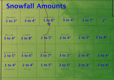 Map showing snowfall totals across the area