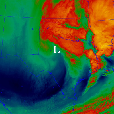 Water vapor channel satellite image of the snowstorm. Click on the image for a larger view.