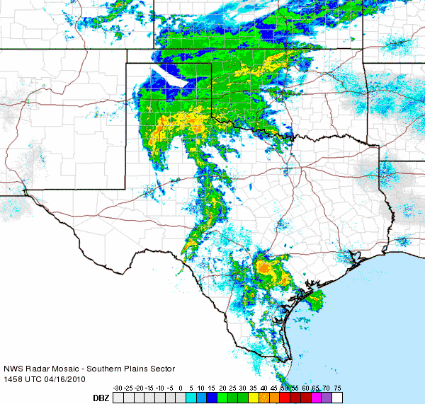 radar reflectivity from around 10 to 11 am on the 16th