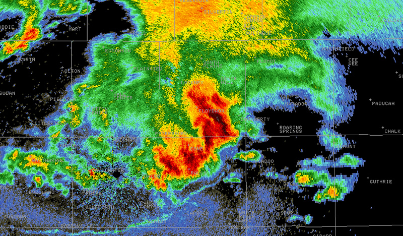 Radar image of a severe thunderstorm near Floydada, TX around 10 am CDT on May 17th, 2010