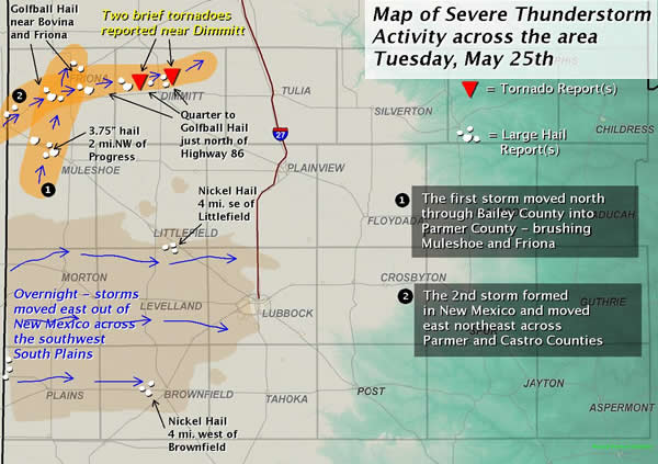 Map of severe thunderstorm activity on 25 May 2010.  Click on the image for a larger view.