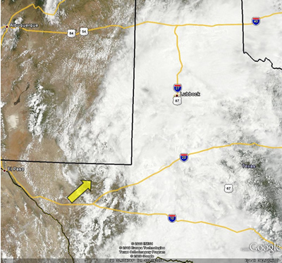 Satellite image of West Texas around midday on 3 July 2010