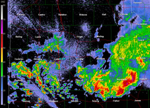 Lubbock radar reflectivity image captured at 10:16 pm on 16 September 2010. Click on the image for a larger view.