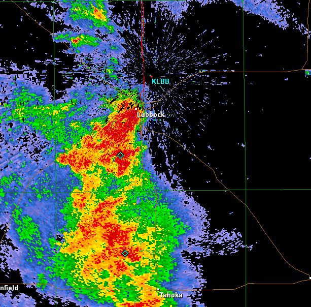 Radar imagery from the Lubbock WSR-88D of storms near Lubbock