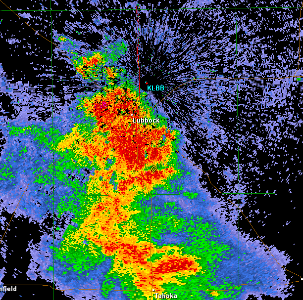 Radar imagery from the Lubbock WSR-88D of storms near Lubbock