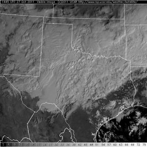 Visible satellite imagery captured at 9:45 am on 27 October 2011. Click on the picture for for a larger view.