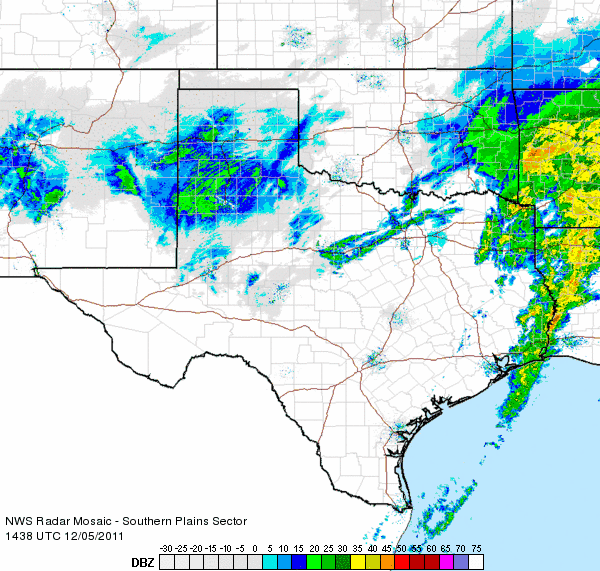 Southern Plains radar loop from 8:38 am to 9:48 am CST on 5 December 2011. 