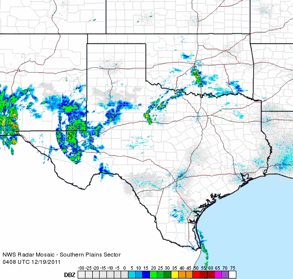 Regional radar animation from 10:08 pm to 11:18 pm on 18 December 2011. 