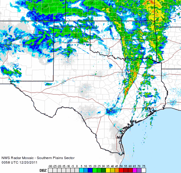 Regional radar animation from 6:58 pm to 8:08 pm on 19 December 2011 (Monday). 