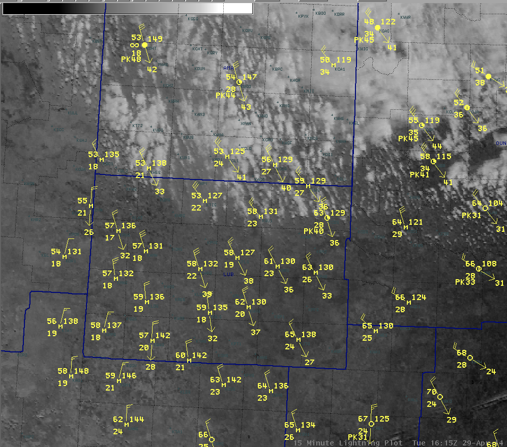 Satelllite and surface observations from Tuesday, April 29, 2014 showing blowing dust.