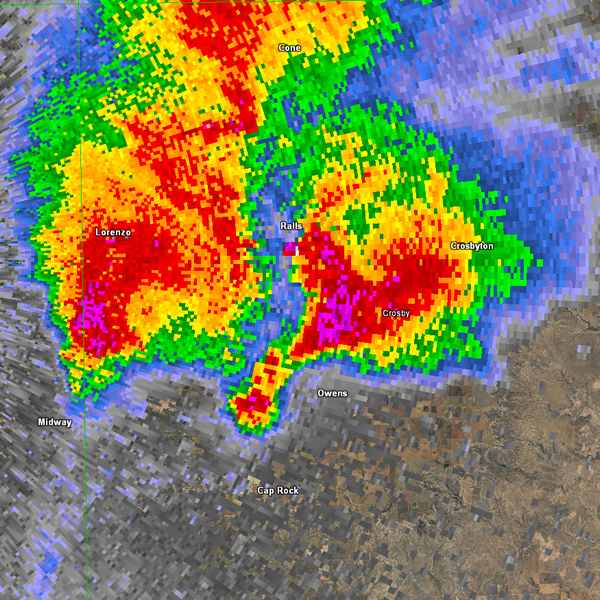 Radar reflectivity image from the Lubbock WSR-88D around 7:30 pm, Tuesday May 5th