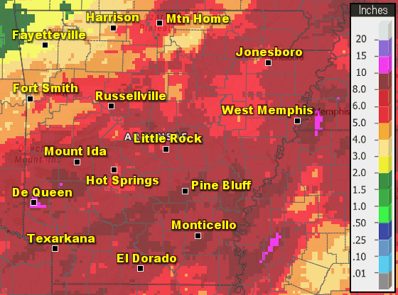 Precipitation across Arkansas in December, 2024.