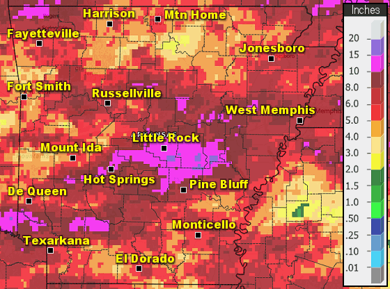 Precipitation across Arkansas in May, 2024.