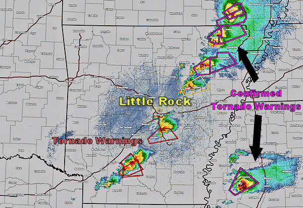 Radar view of tornado producing storms from the evening of March 14th.