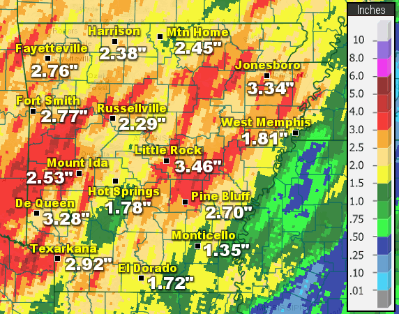 Twenty four hour rainfall through 600 am CST on 01/11/2020. Amounts exceeded four inches in places.