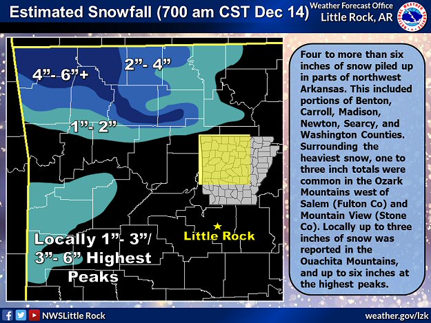 Estimated snowfall as of 700 am CST on 12/14/2020.