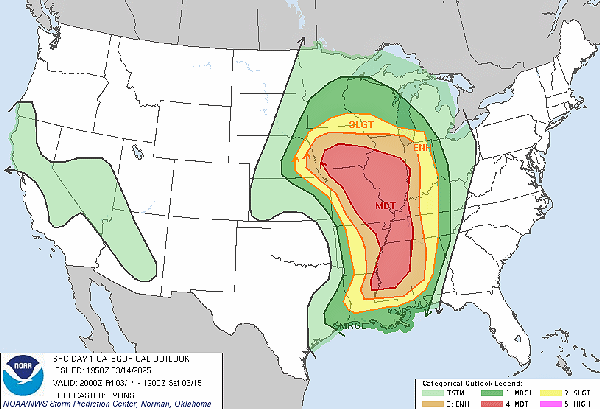 SPC day 1 convective outlook for March 14-15, 2025. 