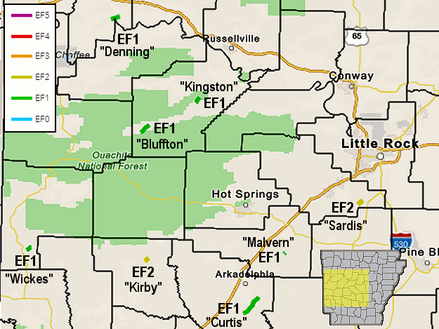 Tornado tracks (in the Little Rock County Warning Area) on 11/04/2022.