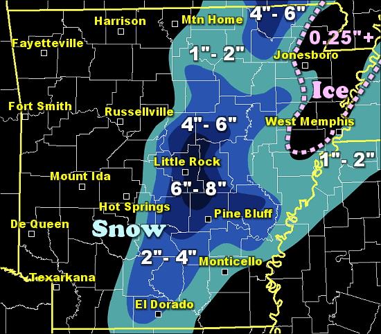 Snow and ice totals in the twelve hour period ending at 600 am CST on 01/22/2016.