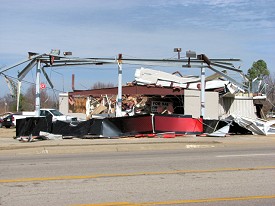 A local gas station was hit hard.