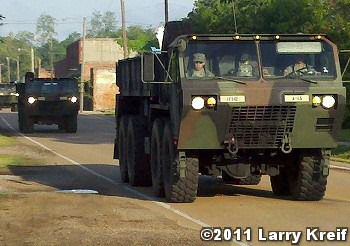 The National Guard arrived in Cotton Plant (Woodruff County) on 05/06/2011 following evacuation orders for the town. The photo is courtesy of Larry Kreif.