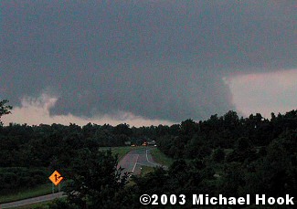 A wall cloud was witnessed over West Little Rock (Pulaski County). The photo is courtesy of Michael Hook.