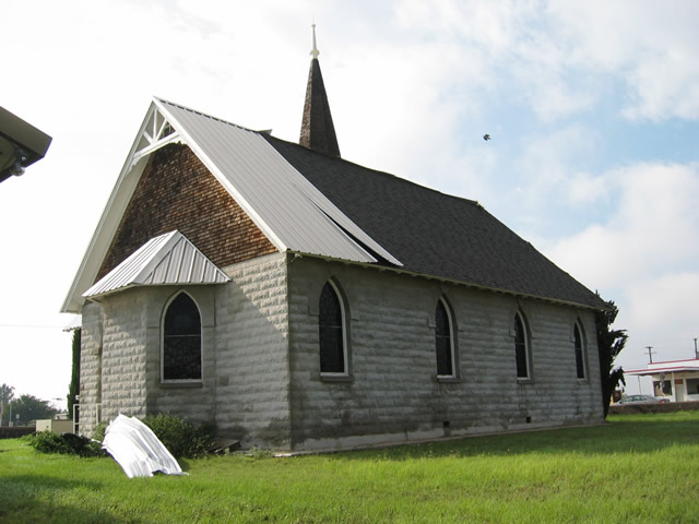 photograph of a damaged church
