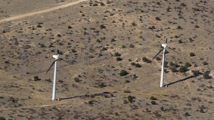Photos of damage to a wind farm in the Delaware Mountains