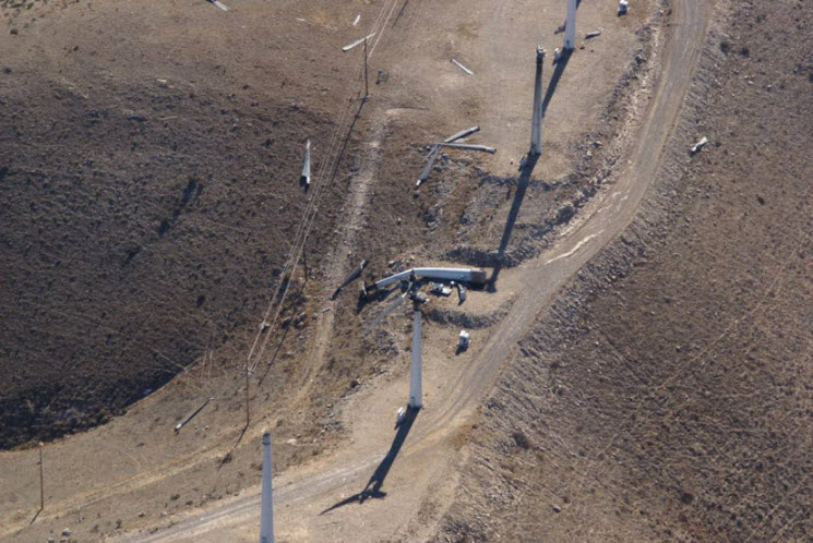 photos of damage to a wind farm in the Delaware Mountains