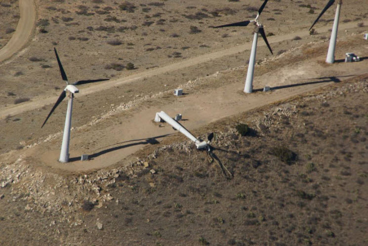 photos of damage to a wind farm in the Delaware Mountains
