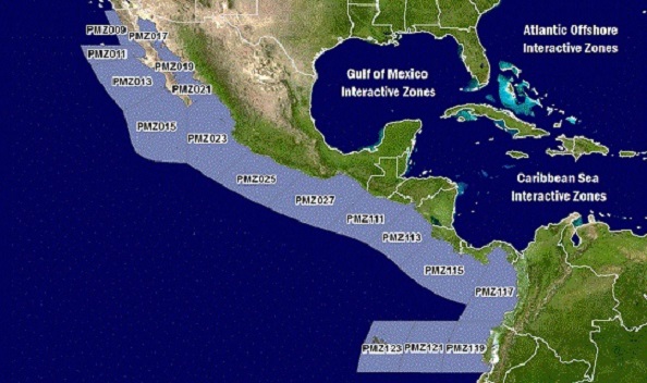 map showing offshore marine forecast zones for the Eastern Pacific Ocean