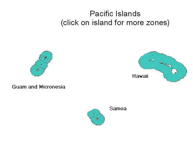 map of Pacific Islands, highlighting NWS offices that issue marine forecasts