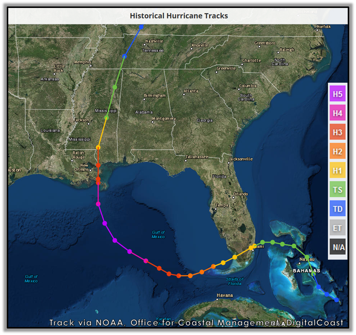 hurricane katrina map of path Hurricane Katrina August 2005 hurricane katrina map of path