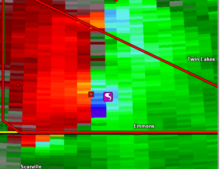 Radar Velocity at 751 PM near starting point of Tornado