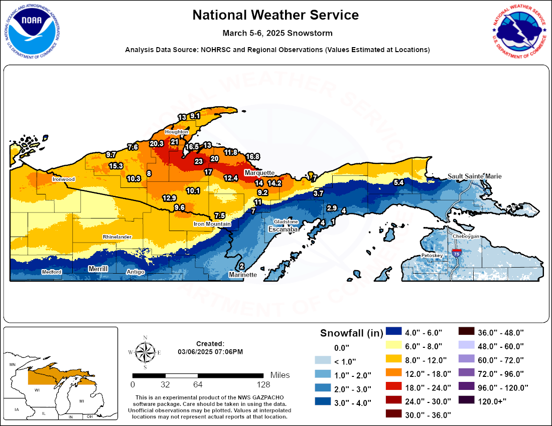 Snowfall reports from the March 5-6, 2025 storm.