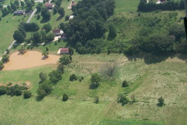 Aerial view of flooded farmland