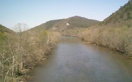 The view downstream from the bridge overpass