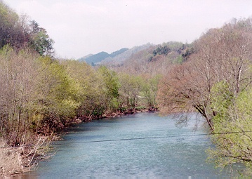 View upstream, where the river cuts through Big Ridge