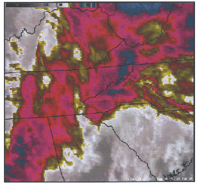 Infrared satellite image of the southern Appalachian region at 0615 UTC 25 February 2007